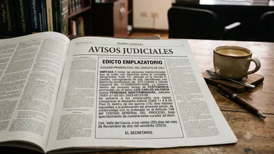 Sección de avisos judiciales de un periódico con un edicto emplazatorio publicado