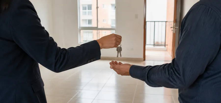 Escena ilustrativa de la devolución de las llaves de un apartamento después de su restitución